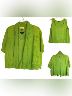 St John Womans knit sweater cardigan matching set medium large green corpcore